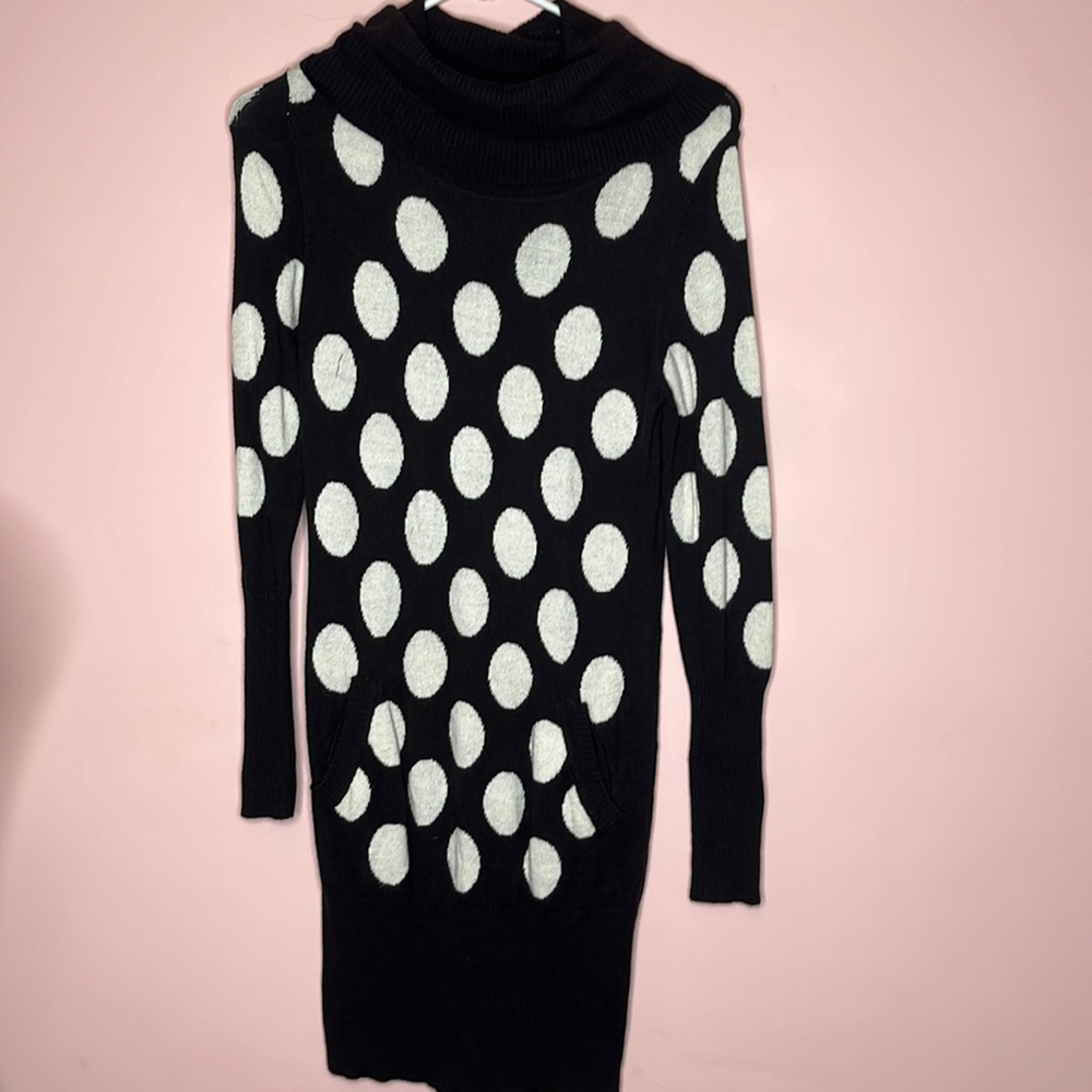 Yuka Black and White Polka Dot Sweater Dress